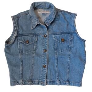 Montana Blues 90s medium wash denim cropped button womens vest SIZE L